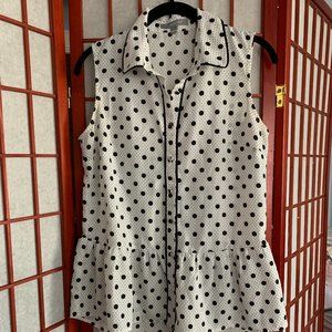 Polk dot, peplum, button up sleeveless top
